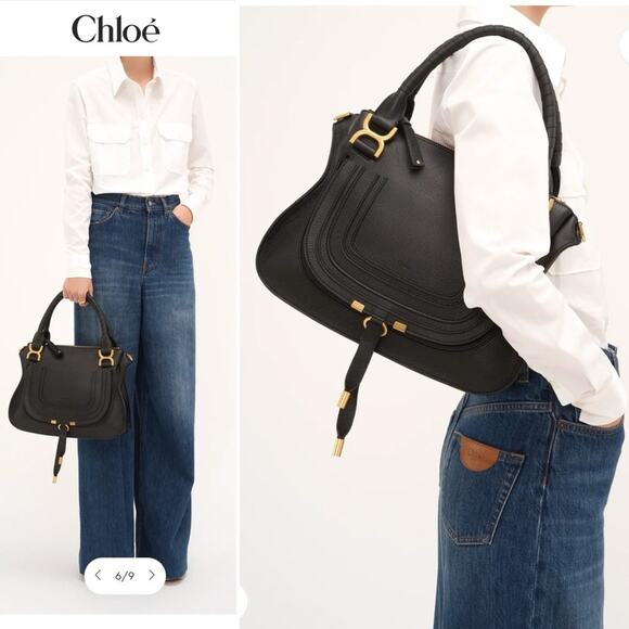 CHLOE Marcie Bag in Black Grained Leather Large Shoulder Handles Crossbody Strap - Picture 2 of 15